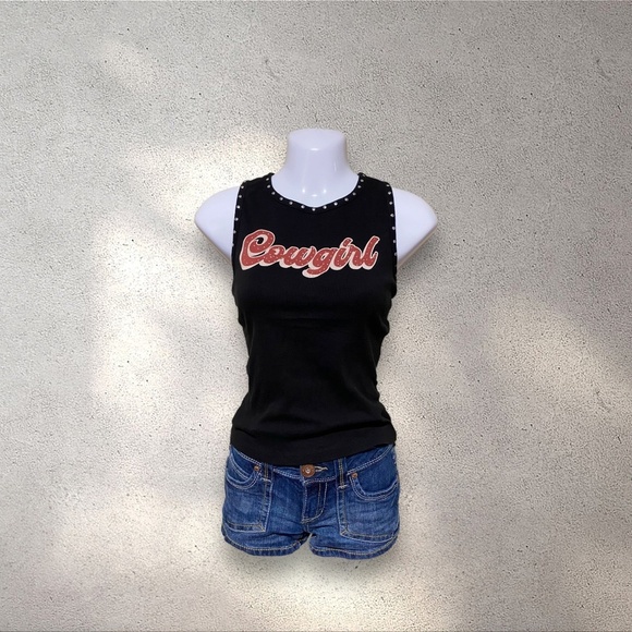 Darling Blue Black "Cowgirl" Studded Tank - Picture 1 of 4